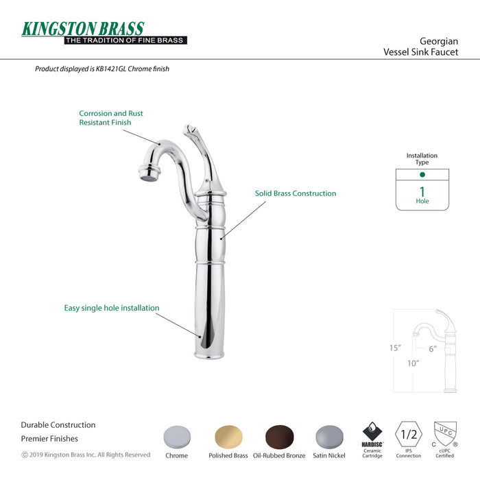 Georgian KB1428GL Single-Handle 1-Hole Deck Mount Vessel Faucet, Brushed Nickel