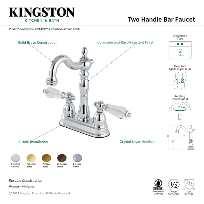 Wilshire KB1493WLL Two-Handle 2-Hole Deck Mount Bar Faucet, Antique Brass