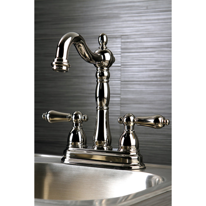 Heritage KB1496AL Two-Handle 2-Hole Deck Mount Bar Faucet, Polished Nickel