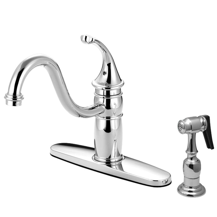 Georgian KB1571GLBS Single-Handle 2-or-4 Hole Deck Mount Kitchen Faucet with Brass Side Sprayer, Polished Chrome