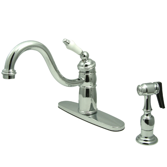 Victorian KB1571PLBS Single-Handle 2-or-4 Hole Deck Mount Kitchen Faucet with Brass Side Sprayer, Polished Chrome