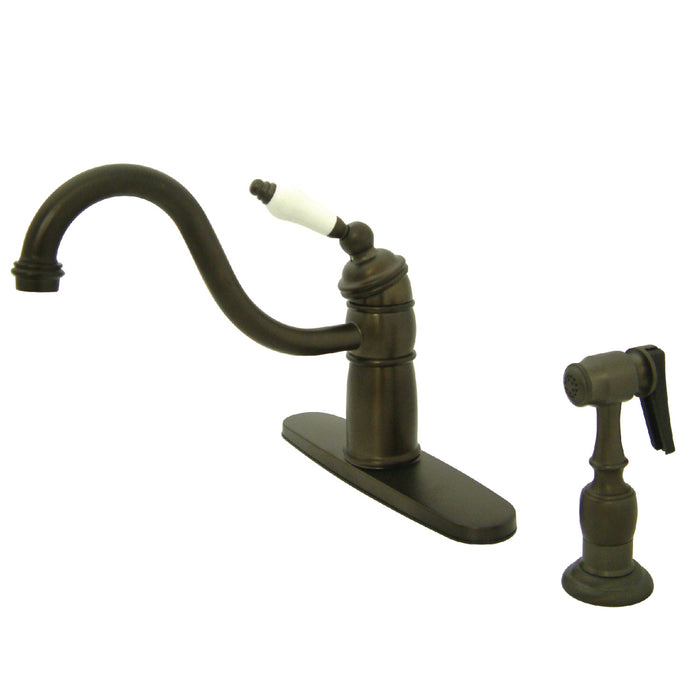 Victorian KB1575PLBS Single-Handle 2-or-4 Hole Deck Mount Kitchen Faucet with Brass Side Sprayer, Oil Rubbed Bronze