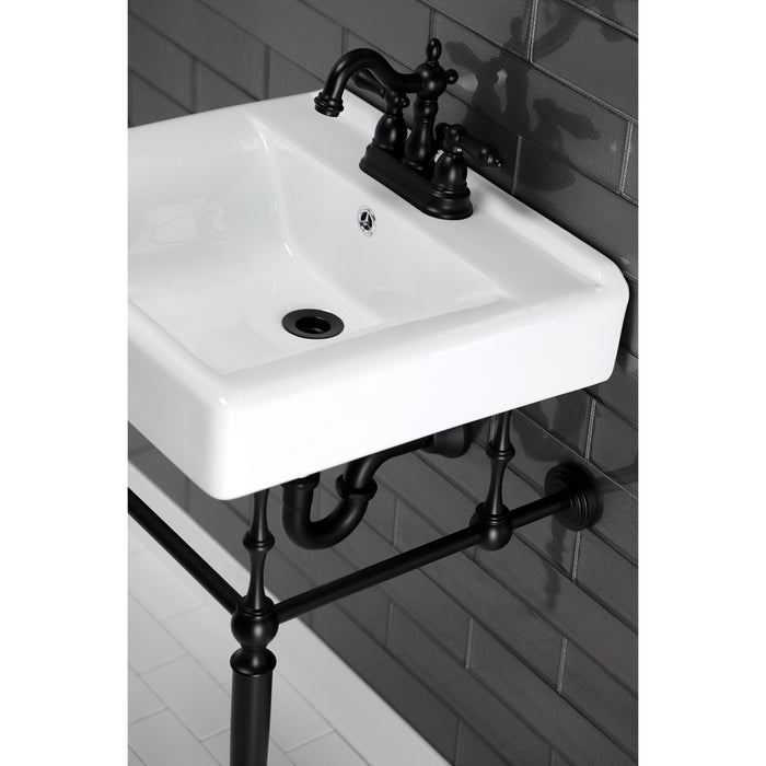 Heritage KB1600AL Double-Handle 3-Hole Deck Mount 4-Inch Centerset Bathroom Faucet with Pop-Up Drain, Matte Black