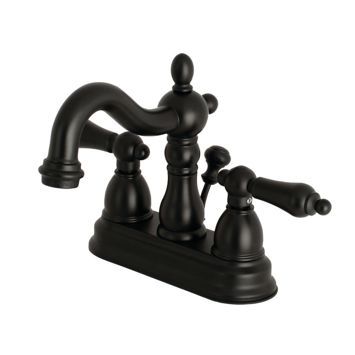 Heritage KB1600AL Double-Handle 3-Hole Deck Mount 4-Inch Centerset Bathroom Faucet with Pop-Up Drain, Matte Black