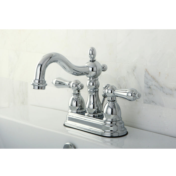 Heritage KB1601AL Double-Handle 3-Hole Deck Mount 4-Inch Centerset Bathroom Faucet with Pop-Up Drain, Polished Chrome