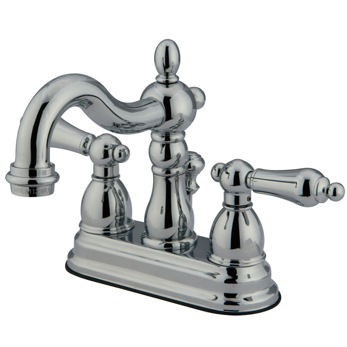 Heritage KB1601ALB Double-Handle 3-Hole Deck Mount 4-Inch Centerset Bathroom Faucet with Brass Pop-Up, Polished Chrome