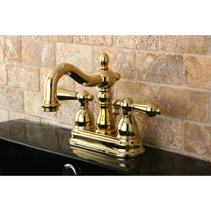 Heritage KB1602AL Double-Handle 3-Hole Deck Mount 4-Inch Centerset Bathroom Faucet with Pop-Up Drain, Polished Brass