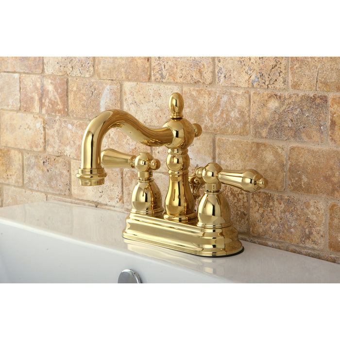 Heritage KB1602AL Double-Handle 3-Hole Deck Mount 4-Inch Centerset Bathroom Faucet with Pop-Up Drain, Polished Brass