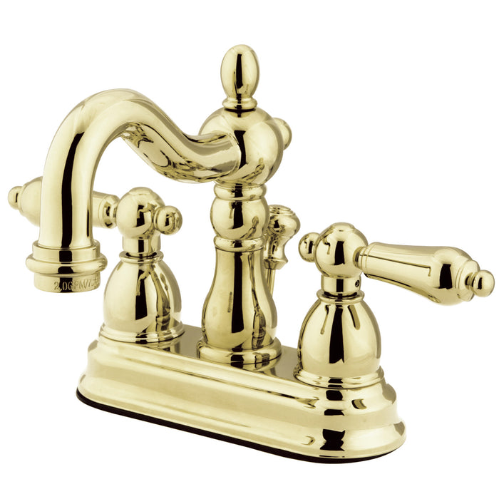 Heritage KB1602AL Double-Handle 3-Hole Deck Mount 4-Inch Centerset Bathroom Faucet with Pop-Up Drain, Polished Brass