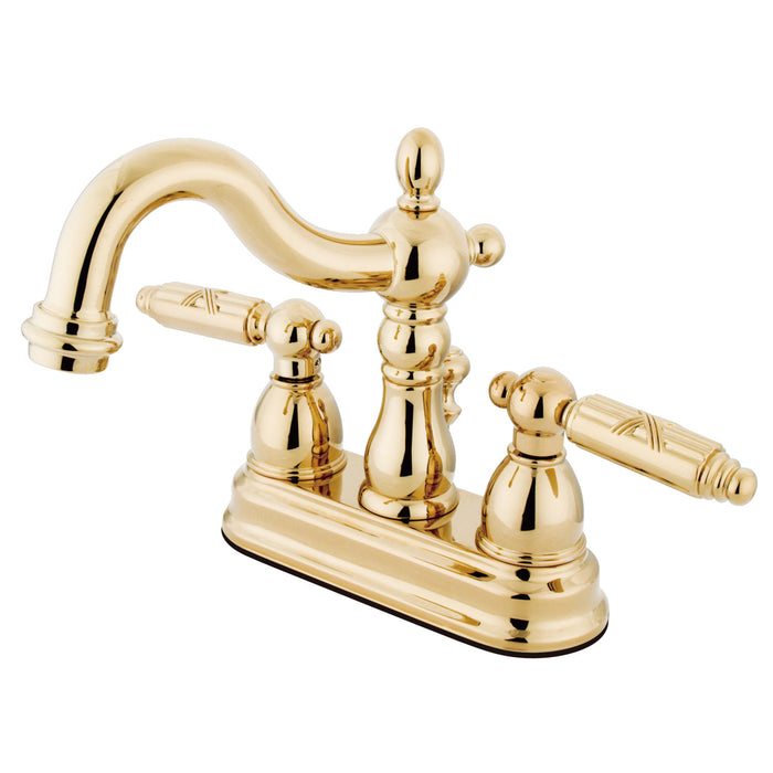 Heritage KB1602GL Double-Handle 3-Hole Deck Mount 4-Inch Centerset Bathroom Faucet with Pop-Up Drain, Polished Brass