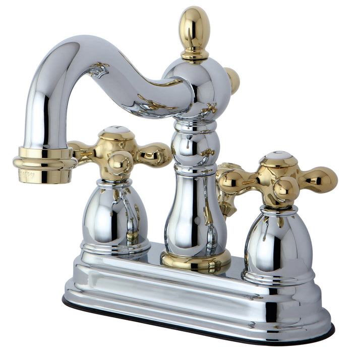 Heritage KB1604AX Double-Handle 3-Hole Deck Mount 4-Inch Centerset Bathroom Faucet with Pop-Up Drain, Polished Chrome/Polished Brass