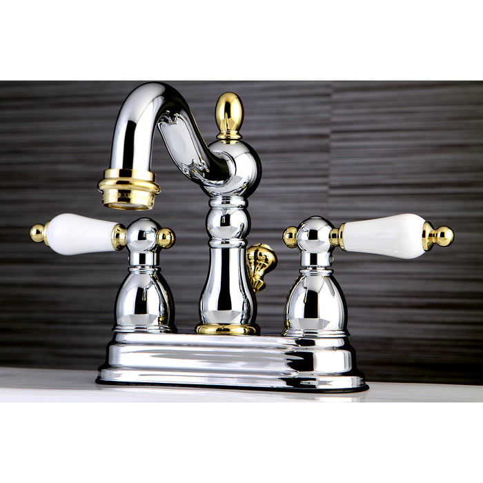 Heritage KB1604PL Double-Handle 3-Hole Deck Mount 4-Inch Centerset Bathroom Faucet with Pop-Up Drain, Polished Chrome/Polished Brass