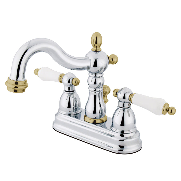 Heritage KB1604PL Double-Handle 3-Hole Deck Mount 4-Inch Centerset Bathroom Faucet with Pop-Up Drain, Polished Chrome/Polished Brass