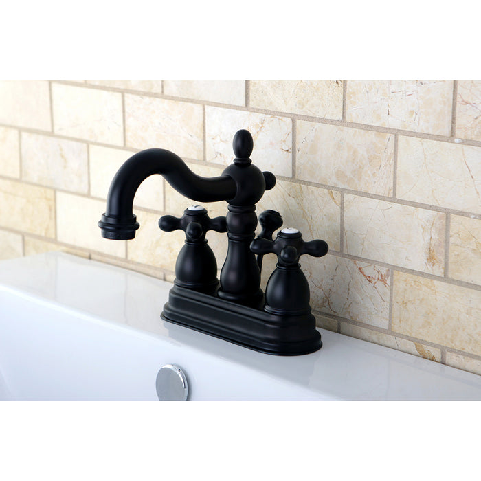 Heritage KB1605AX Double-Handle 3-Hole Deck Mount 4-Inch Centerset Bathroom Faucet with Pop-Up Drain, Oil Rubbed Bronze