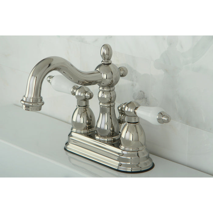 Heritage KB1606PL Double-Handle 3-Hole Deck Mount 4-Inch Centerset Bathroom Faucet with Pop-Up Drain, Polished Nickel