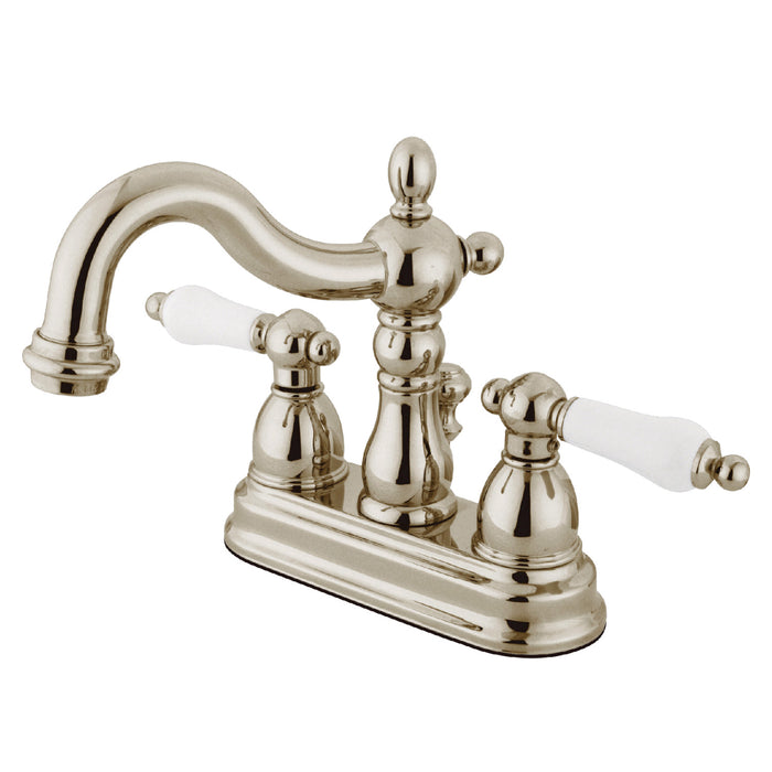 Heritage KB1606PL Double-Handle 3-Hole Deck Mount 4-Inch Centerset Bathroom Faucet with Pop-Up Drain, Polished Nickel