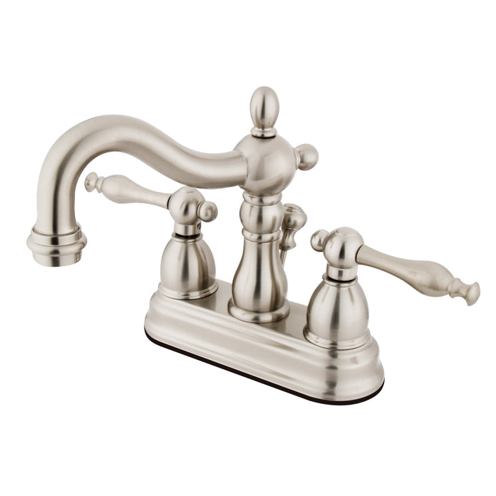 Heritage KB1608NL Double-Handle 3-Hole Deck Mount 4-Inch Centerset Bathroom Faucet with Pop-Up Drain, Brushed Nickel