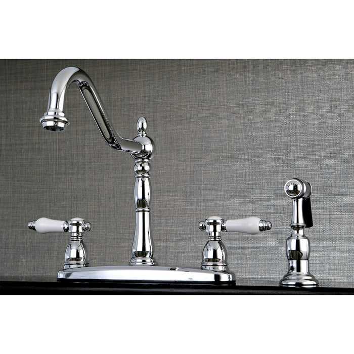 Bel-Air KB1751BPLBS Two-Handle 4-Hole 8" Centerset Kitchen Faucet with Side Sprayer, Polished Chrome