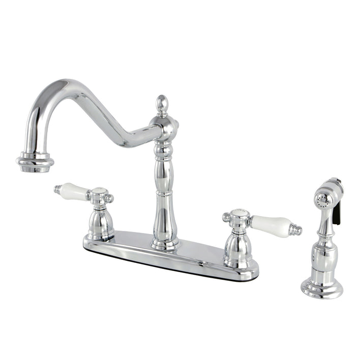 Bel-Air KB1751BPLBS Two-Handle 4-Hole 8" Centerset Kitchen Faucet with Side Sprayer, Polished Chrome