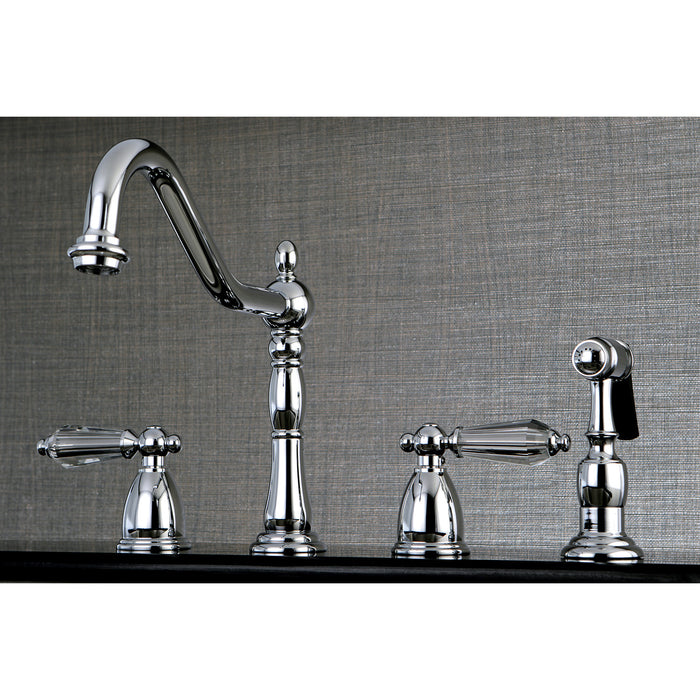 Wilshire KB1791WLLBS Two-Handle 4-Hole Deck Mount Widespread Kitchen Faucet with Brass Sprayer, Polished Chrome