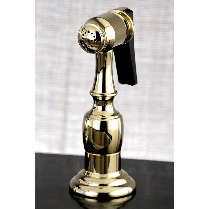 Tudor KB1792TALBS Two-Handle 4-Hole Deck Mount Widespread Kitchen Faucet with Brass Sprayer, Polished Brass