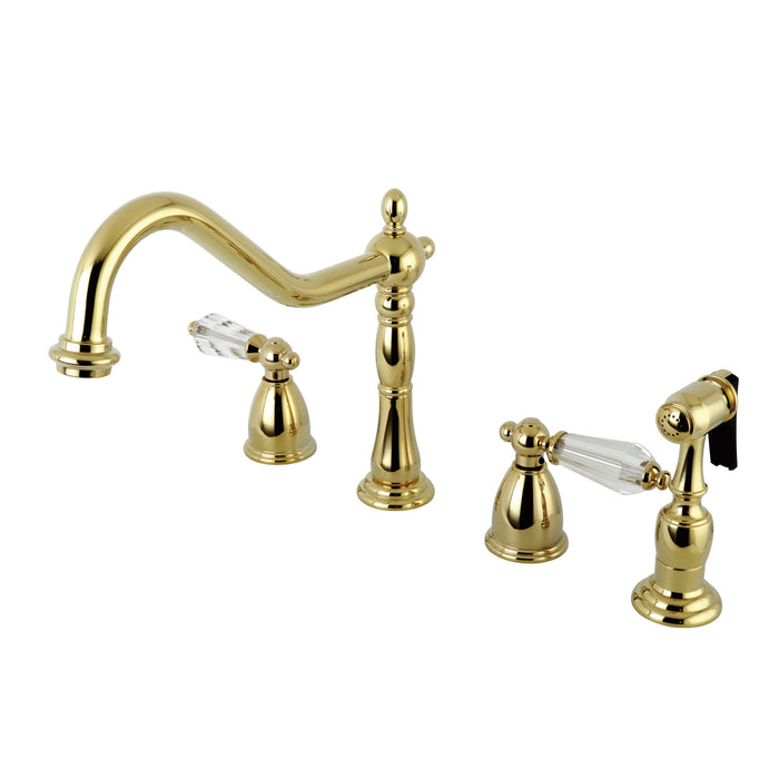 Wilshire KB1792WLLBS Two-Handle 4-Hole Deck Mount Widespread Kitchen Faucet with Brass Sprayer, Polished Brass