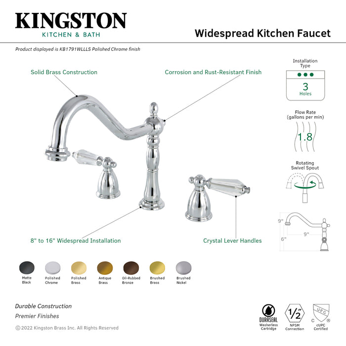 Wilshire KB1797WLLLS Two-Handle 3-Hole Deck Mount Widespread Kitchen Faucet, Brushed Brass