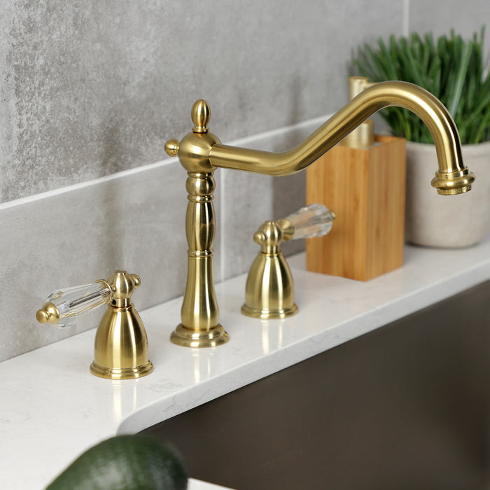 Wilshire KB1797WLLLS Two-Handle 3-Hole Deck Mount Widespread Kitchen Faucet, Brushed Brass