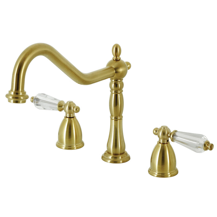 Wilshire KB1797WLLLS Two-Handle 3-Hole Deck Mount Widespread Kitchen Faucet, Brushed Brass