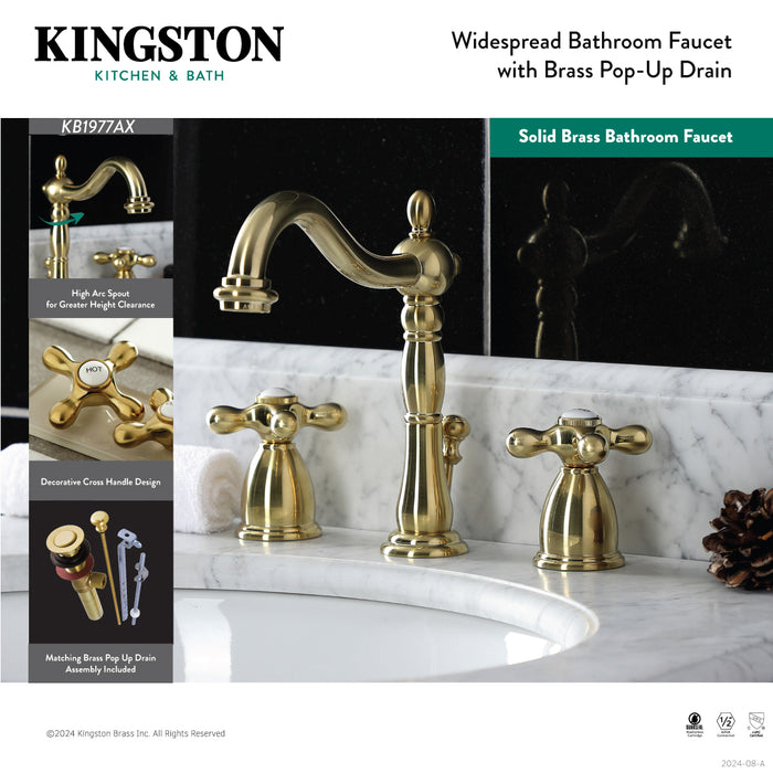 Heritage KB1970AX Two-Handle 3-Hole Deck Mount Widespread Bathroom Faucet with Brass Pop-Up Drain, Matte Black