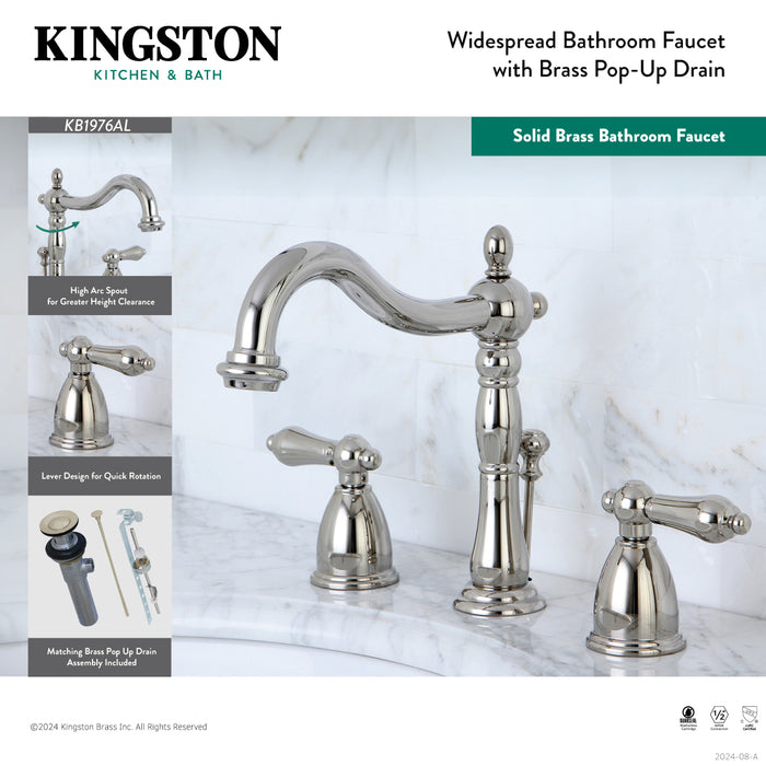 Heritage KB1971AL Two-Handle 3-Hole Deck Mount Widespread Bathroom Faucet with Retail Pop-Up Drain, Polished Chrome