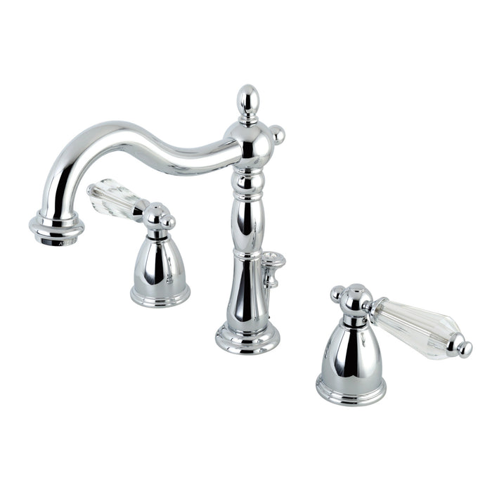 Wilshire KB1971WLL Two-Handle 3-Hole Deck Mount Widespread Bathroom Faucet with Retail Pop-Up Drain, Polished Chrome