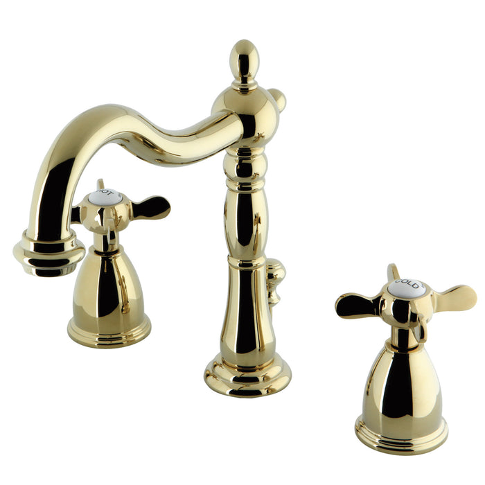 Essex KB1972BEX Two-Handle 3-Hole Deck Mount Widespread Bathroom Faucet with Brass Pop-Up Drain, Polished Brass