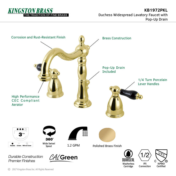 Duchess KB1972PKL Two-Handle 3-Hole Deck Mount Widespread Bathroom Faucet with Brass Pop-Up Drain, Polished Brass