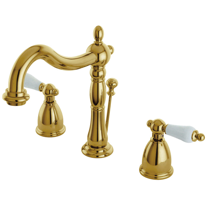 Heritage KB1972PL Two-Handle 3-Hole Deck Mount Widespread Bathroom Faucet with Brass Pop-Up Drain, Polished Brass