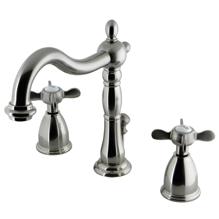 Essex KB1978BEX Two-Handle 3-Hole Deck Mount Widespread Bathroom Faucet with Retail Pop-Up Drain, Brushed Nickel