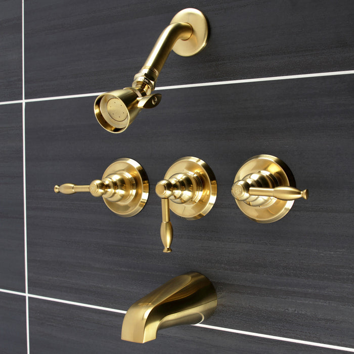 Knight KB237KL Triple-Handle Tub and Shower Faucet, Brushed Brass