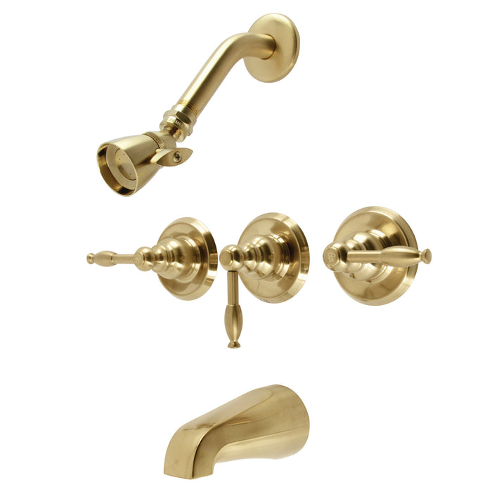 Knight KB237KL Triple-Handle Tub and Shower Faucet, Brushed Brass