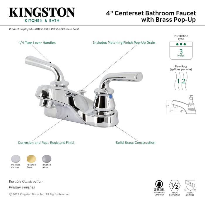 Restoration KB258RXLB Double-Handle 3-Hole Deck Mount 4-Inch Centerset Bathroom Faucet with Brass Pop-Up, Brushed Nickel