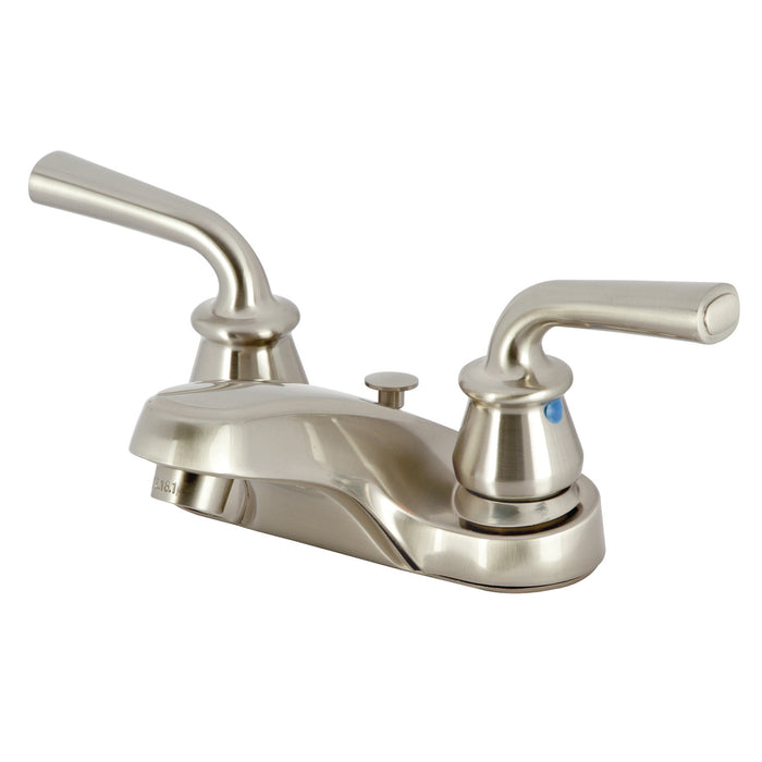 Restoration KB258RXLB Double-Handle 3-Hole Deck Mount 4-Inch Centerset Bathroom Faucet with Brass Pop-Up, Brushed Nickel