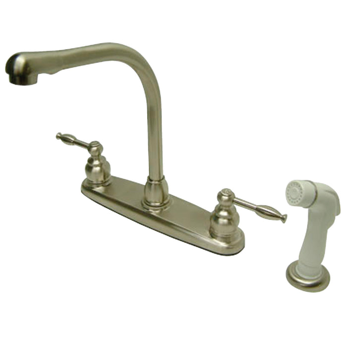 Knight KB2758KL Two-Handle 4-Hole 8" Centerset Kitchen Faucet with Side Sprayer, Brushed Nickel