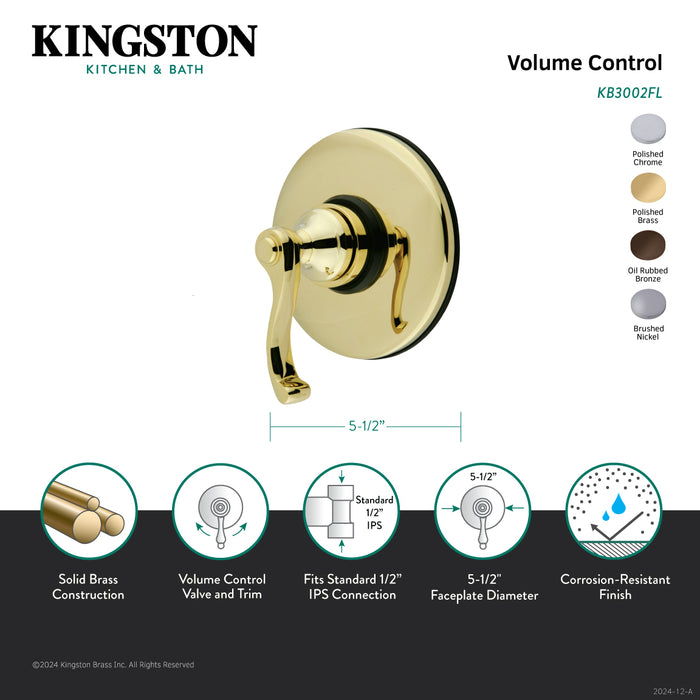 Vintage KB3002FL Single-Handle Volume Control, Polished Brass