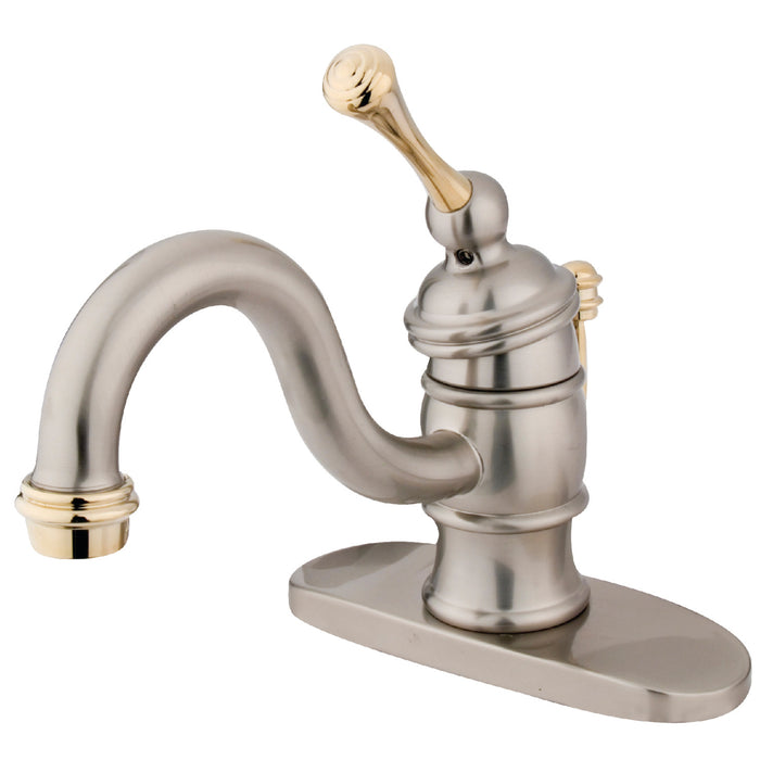 Victorian KB3409BL One-Handle 1-Hole Bathroom Faucet with Deck Plate and Pop-Up Drain, Brushed Nickel/Polished Brass