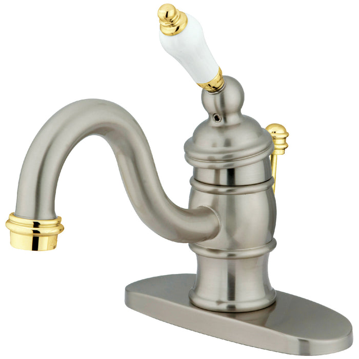 Victorian KB3409PL One-Handle 1-Hole Bathroom Faucet with Deck Plate and Pop-Up Drain, Brushed Nickel/Polished Brass