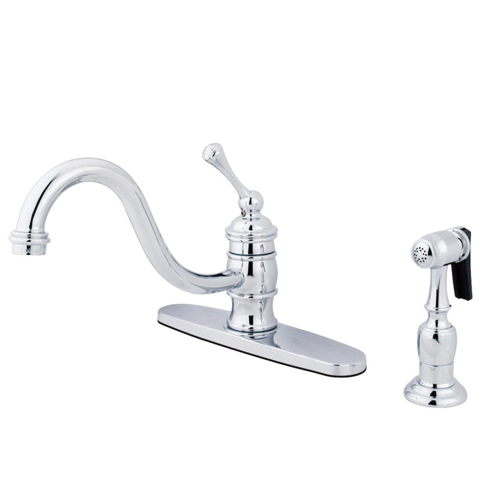 Vintage KB3571BLBS Single-Handle 2-or-4 Hole Deck Mount Kitchen Faucet with Brass Side Sprayer, Polished Chrome