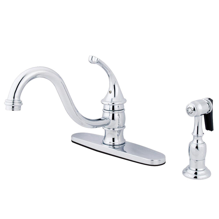 Georgian KB3571GLBS Single-Handle 2-or-4 Hole Deck Mount Kitchen Faucet with Brass Side Sprayer, Polished Chrome