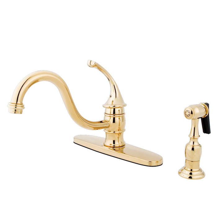 Georgian KB3572GLBS Single-Handle 2-or-4 Hole Deck Mount Kitchen Faucet with Brass Side Sprayer, Polished Brass