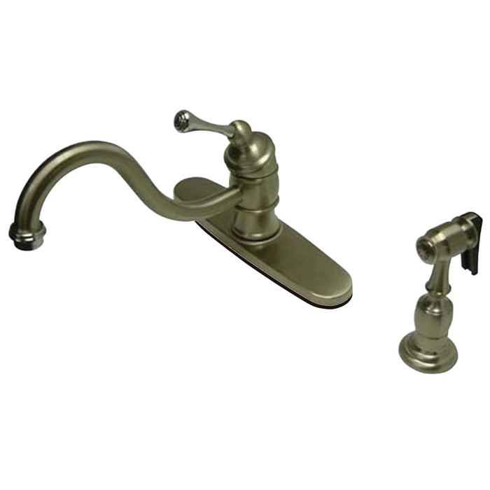 Vintage KB3577BLBS Single-Handle 2-or-4 Hole Deck Mount Kitchen Faucet with Brass Side Sprayer, Brushed Nickel/Polished Chrome