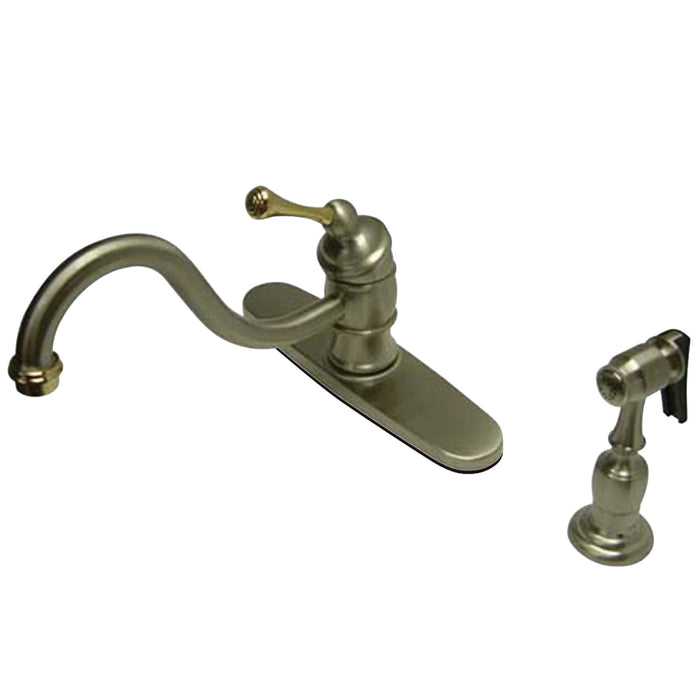 Vintage KB3579BLBS Single-Handle 2-or-4 Hole Deck Mount Kitchen Faucet with Brass Side Sprayer, Brushed Nickel/Polished Brass