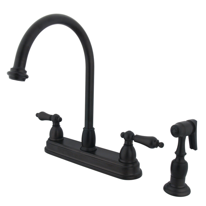 Restoration KB3755ALBS Two-Handle 4-Hole 8" Centerset Kitchen Faucet with Side Sprayer, Oil Rubbed Bronze